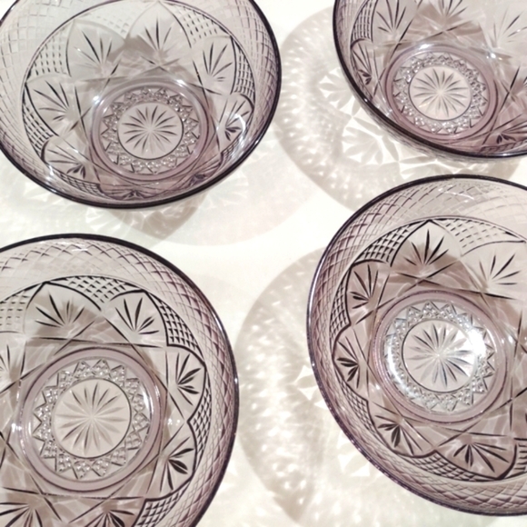 4 Vintage Cristal D'Arques Durand Amethyst Glass 5.5" Bowls Violet Purple Tint - Picture 10 of 13